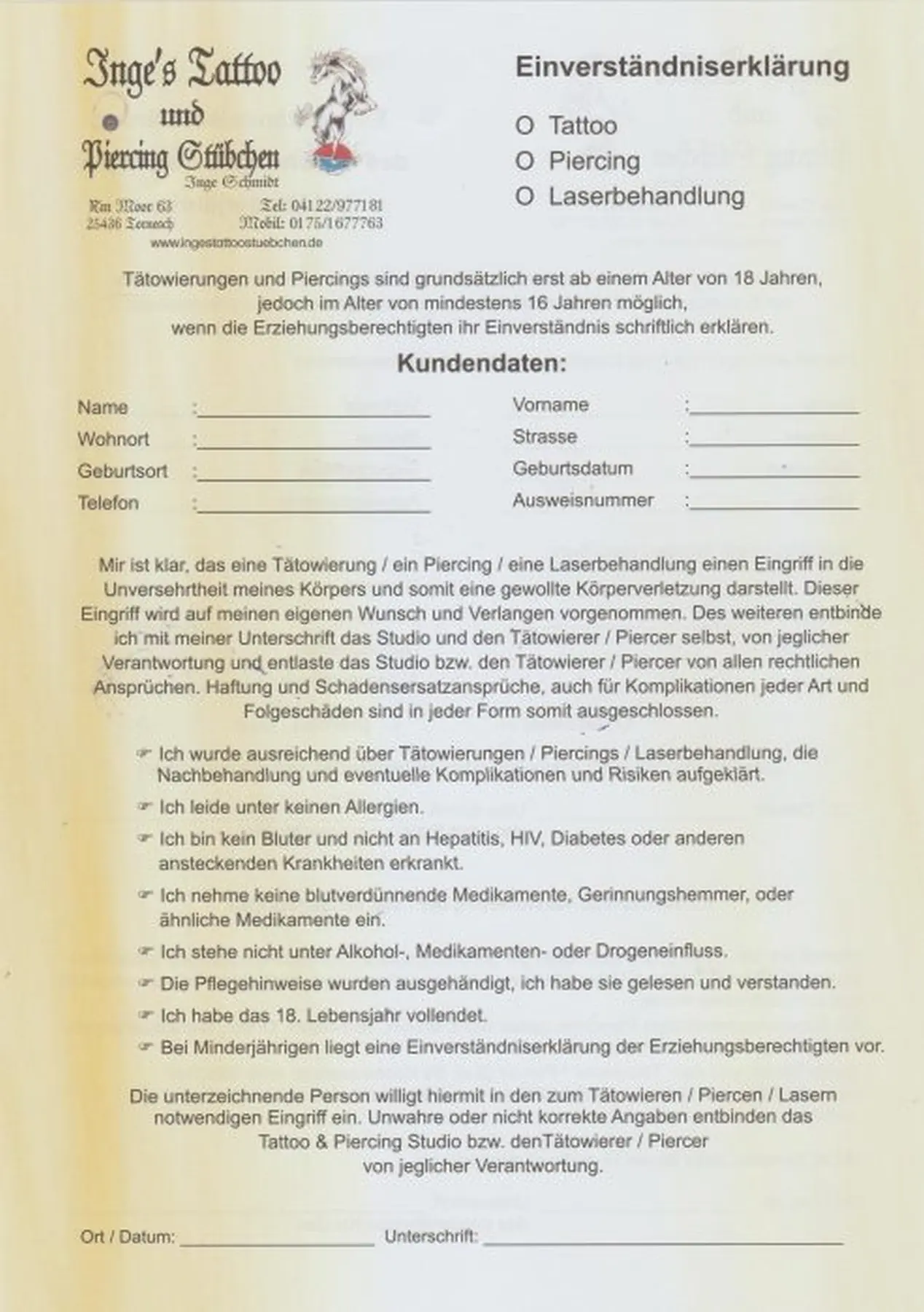 EINVERSTÄNDNISERKLÄRUNG