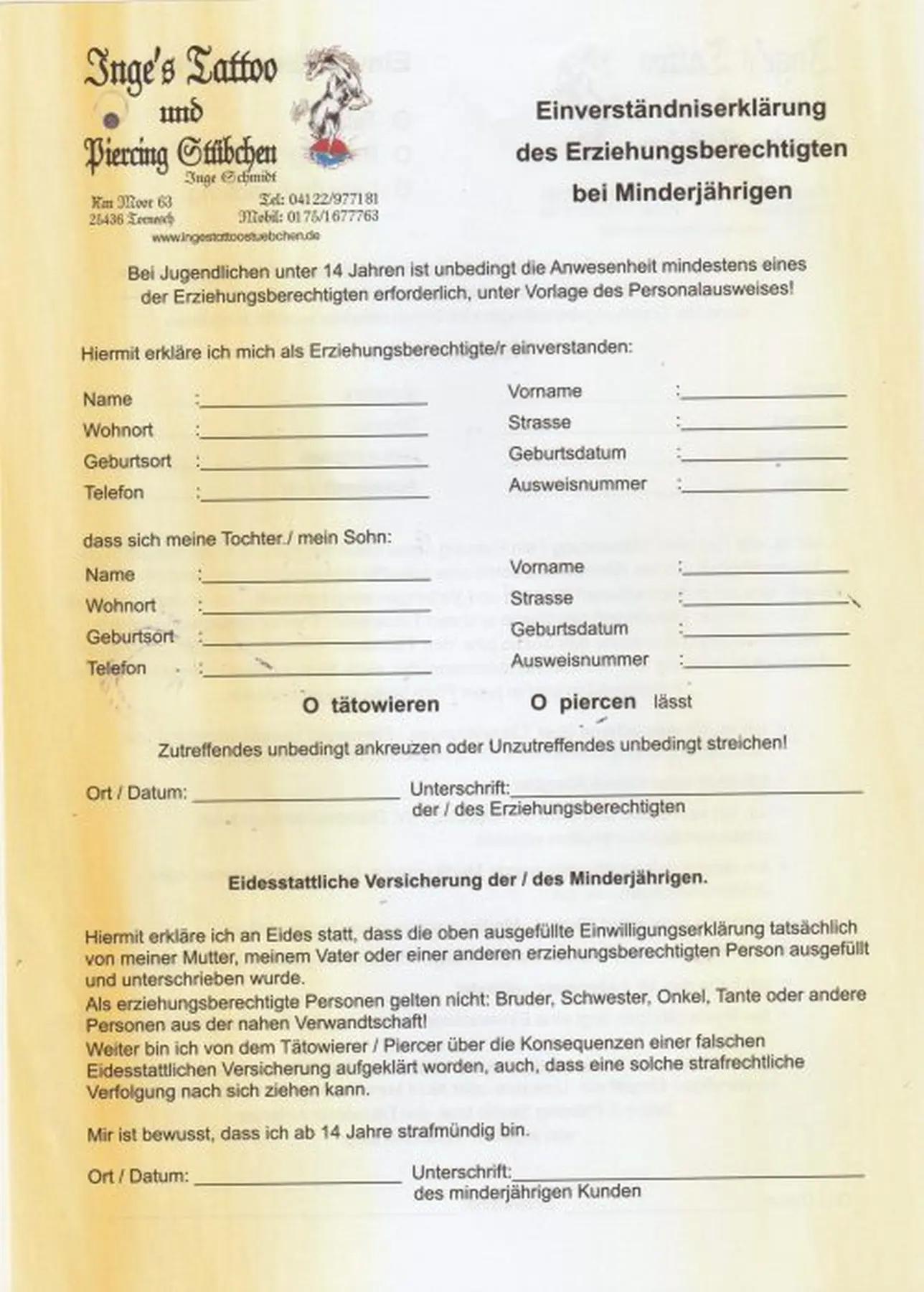 EINVERSTÄNDNISERKLÄRUNG